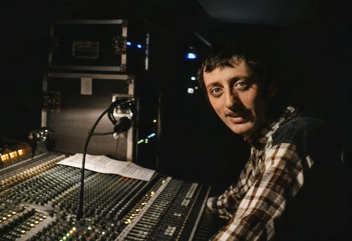 Néstor Randazzo at a large analog mixing console in 1995